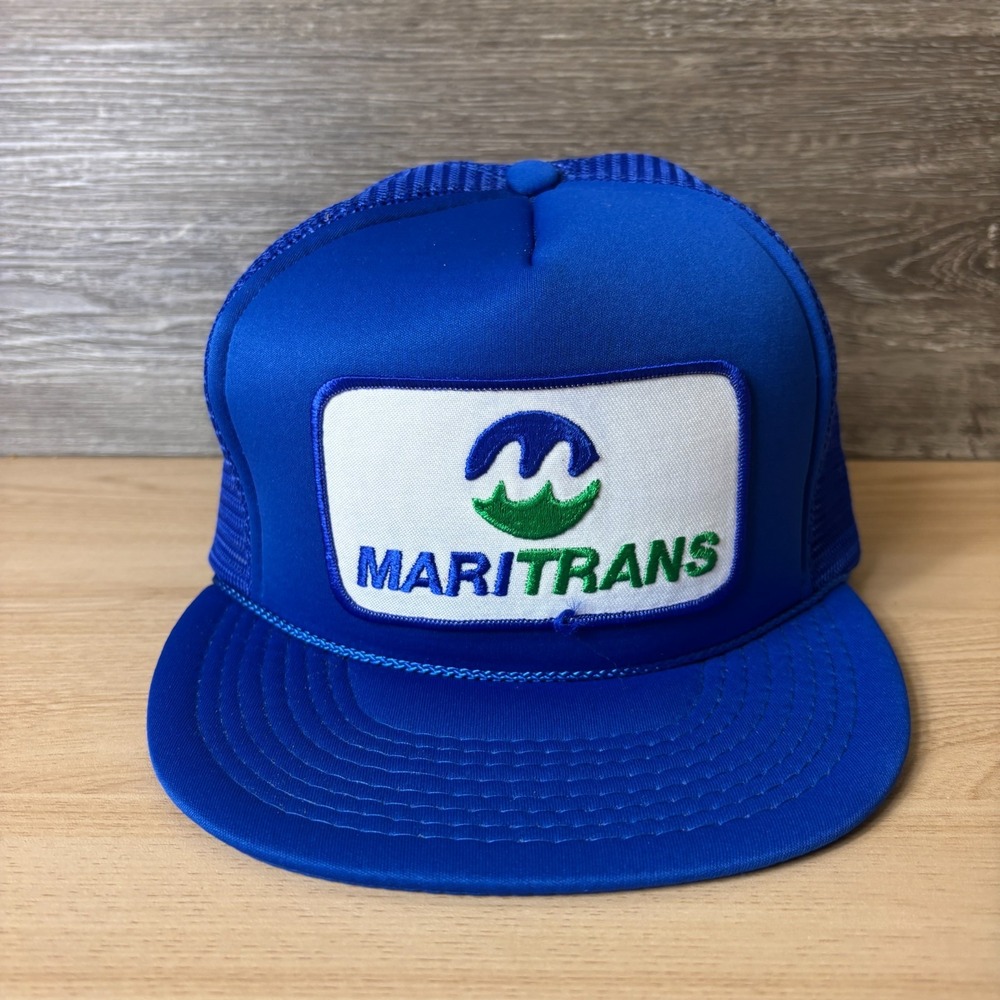 Vintage Maritrans Hat Snap Back Blue Trucker Mesh Graphic Outdoors